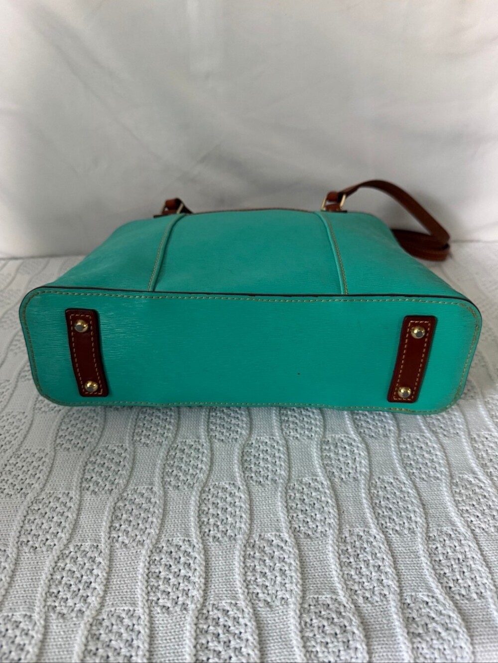 Dooney & Bourke Teal Leather Lexington Tote Bag with Matching Coin Purse EUC - Picture 8 of 13